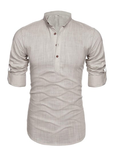 beige henley men's shirt