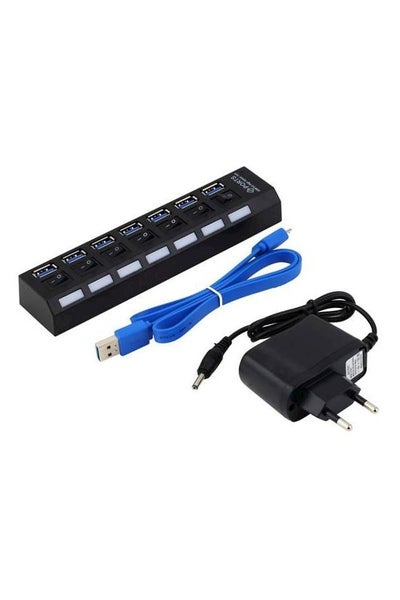 Buy 7-Port USB Hub With Cable On Off Switch Black/Blue in UAE