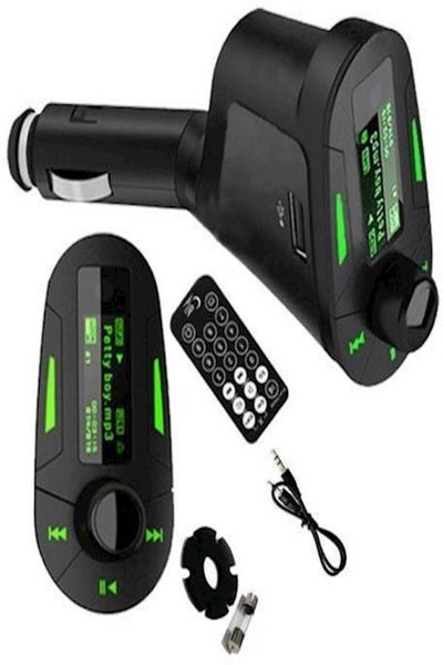 Buy Wireless USB FM Transmitter With MMC LCD Remote Black/Green in UAE