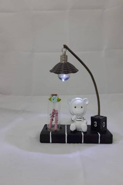 Buy Decorative Bear With Lamp Black/White/Pink in UAE