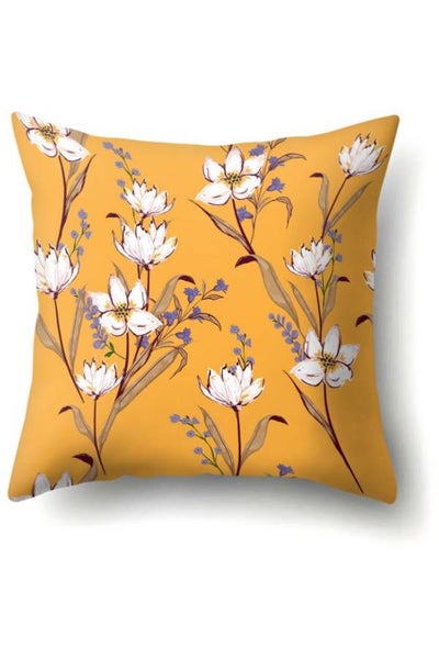 Buy Literary Simple Flower Pillow Yellow/White 45x45cm in UAE