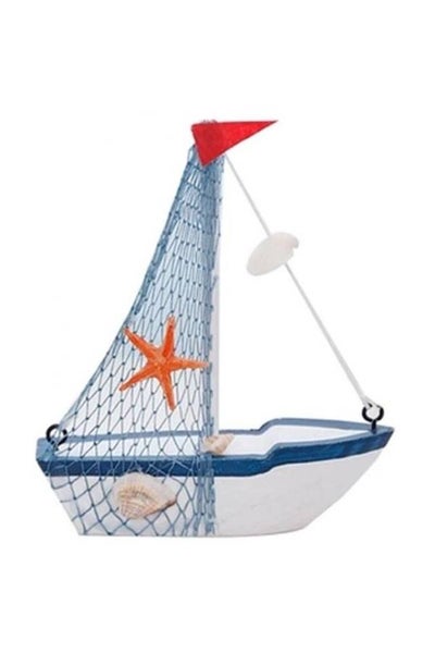 اشتري Solid Wood Handmade Sailing Model Cotton Net Boat Home Decorations Wooden Crafts Ornaments Nautical Starfish Lifebuoy Rudder Multicolour في الامارات