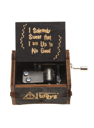 Buy Slogan Printed Antique Carved Wooden Hand Crank Music Box Black/Brown in UAE