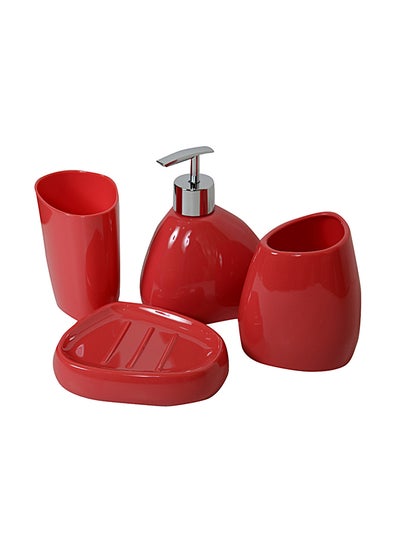 Buy 4-Piece Bathroom Accessories Set Red/Silver 9centimeter in Saudi Arabia