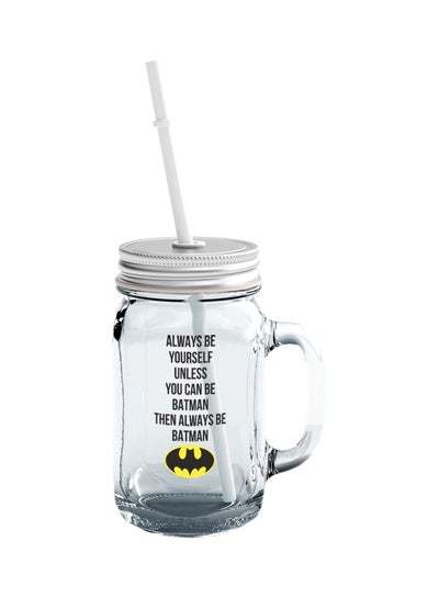 Buy Batman Quote Printed Mason Jar With Straw Clear/Yellow/Black in Saudi Arabia