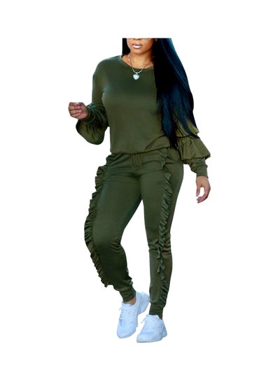 Buy 2-Piece Top And Long Pant Set Dark Green in UAE