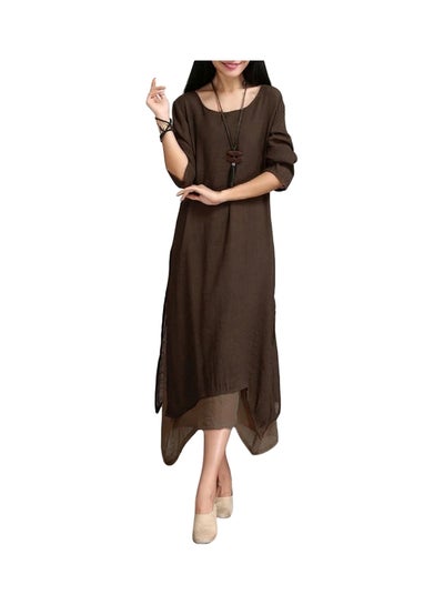 Buy Double Layer Maxi Dress Coffee in UAE