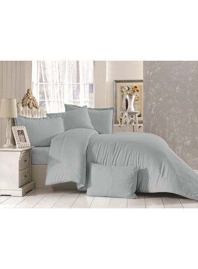 Buy 4-Piece Duvet Cover Set Cotton Grey Queen in UAE