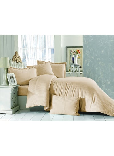 Buy 4-Piece Striped Cotton Duvet Cover Set Beige Queen Cotton Beige in UAE