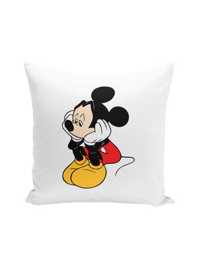 Buy Mickey Mouse Printed Decorative Pillow Black/Yellow/White 16x16inch in UAE