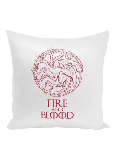 Buy Fire And Blood Sigil Printed Throw Pillow polyester White/Red 16x16inch in UAE