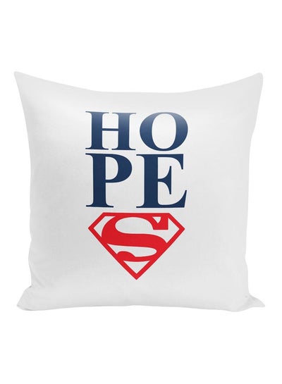 Buy Superman Hope Printed Decorative Pillow Polyester White/Blue/Red 16x16inch in UAE