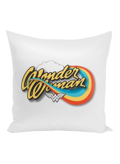 Buy Wonder Woman Printed Decorative Pillow White/Yellow/Orange 16x16inch in UAE