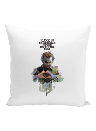 Buy Joker Heath Ledger Printed Decorative Pillow White/Black/Green 16x16inch in UAE