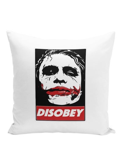 Buy Joker Disobey Printed Decorative Pillow White/Black/Red 16x16inch in UAE