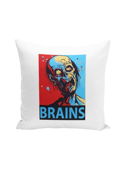 Buy Brains Zombie Hope Poster Printed Throw Pillow White/Red/Blue 16x16inch in UAE