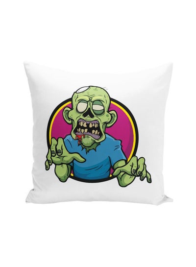 Buy Sticker Style Zombie Printed Throw Pillow White/Green/Pink 16x16inch in UAE