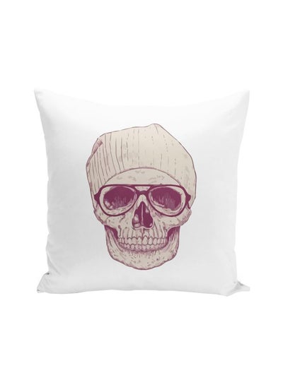 Buy Skull Printed Decorative Pillow Beige/Brown/White 16x16inch in UAE