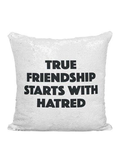 Buy Naruto Friendship Printed Sequined Throw Pillow Polyester Silver/White/Black 16x16inch in UAE
