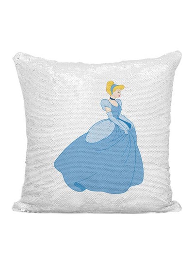 اشتري Cinderella Printed Sequined Throw Pillow فضي/أبيض/أزرق 16x16 بوصة في الامارات