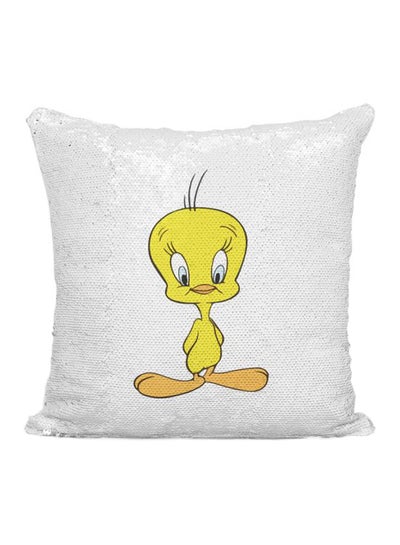 اشتري Tweety Bird Printed Sequined Throw Pillow بوليستر فضي/أبيض/أصفر 16x16 بوصة في الامارات