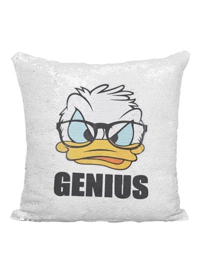 Buy Donald Duck Sequined Throw Pillow polyester Silver/White/Yellow 16x16inch in UAE