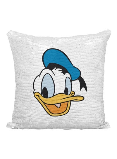 Buy Donald Duck Sequined Throw Pillow Polyester Silver/White/Blue 16x16inch in UAE