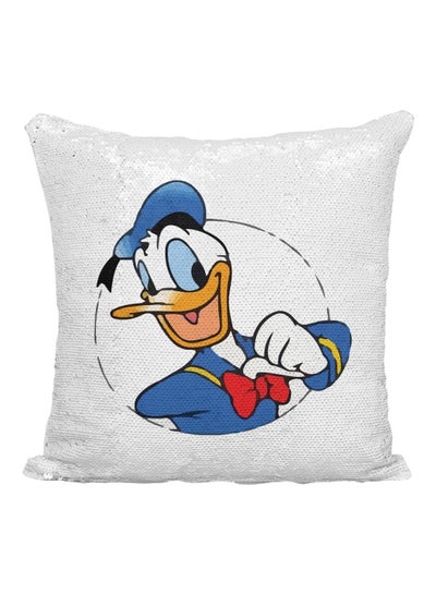 Buy Donald Duck Sequined Throw Pillow polyester White/Silver/Blue 16x16inch in UAE