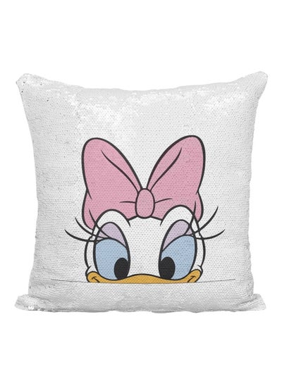 Buy Donald Duck Sequined Throw Pillow White/Silver/Pink 16x16inch in UAE