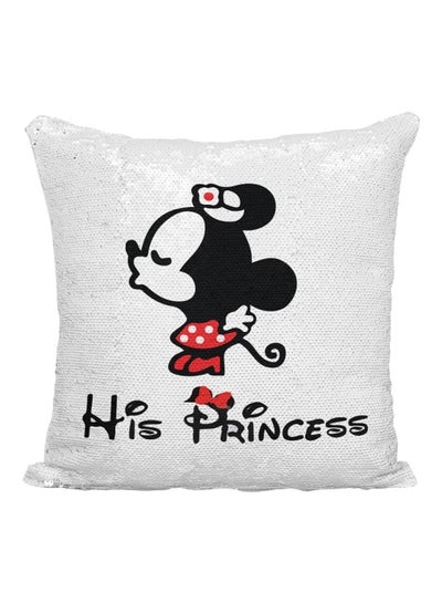 Buy Minnie Mouse Sequined Throw Pillow White/Silver/Black 16x16inch in UAE