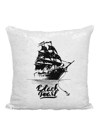 Buy Pirates Of The Caribbean Sequined Throw Pillow White/Silver/Black 16x16inch in UAE