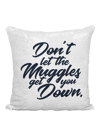 Buy Harry Potter Quote Printed Sequined Throw Pillow Silver/White/Black 16x16inch in UAE