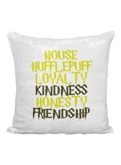 Buy Harry Potter Quote Printed Sequined Throw Pillow Polyester Silver/White/Yellow 16x16inch in UAE