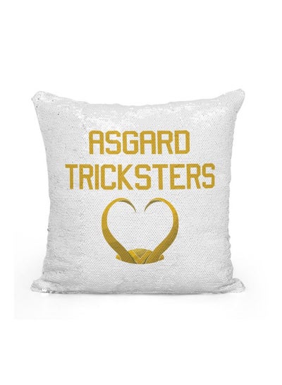 Buy Loki Art Sequined Throw Pillow polyester Silver/Yellow/White 16x16inch in UAE