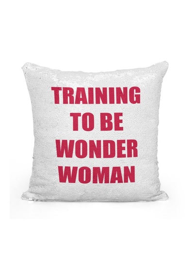 Buy Wonder Woman Sequined Throw Pillow polyester Silver/Red/White 16x16inch in UAE