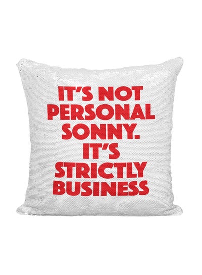 Buy Quote Printed Sequined Throw Pillow polyester Silver/White/Red 16x16inch in UAE