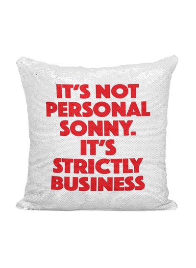 اشتري Quote Printed Sequined Throw Pillow بوليستر فضي/أبيض/أحمر 16x16 بوصة في الامارات