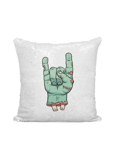 Buy Printed Sequined Throw Pillow Silver/Green 16x16inch in UAE