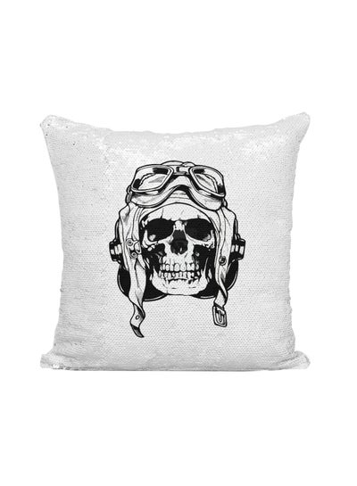 Buy Printed Sequined Throw Pillow Silver/White/Black 16x16inch in UAE