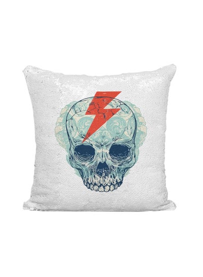 Buy Zombie Face Printed Sequined Throw Pillow polyester Silver/White/Blue 16x16inch in UAE