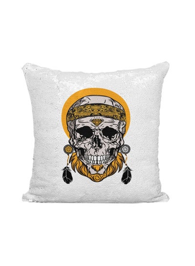 Buy Boho Zombie Printed Sequined Throw Pillow polyester Silver/White/Yellow 16x16inch in UAE