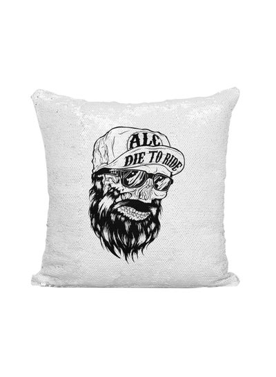 اشتري Born To Die Printed Sequined Throw Pillow أبيض/أسود/فضي 16x16 بوصة في الامارات