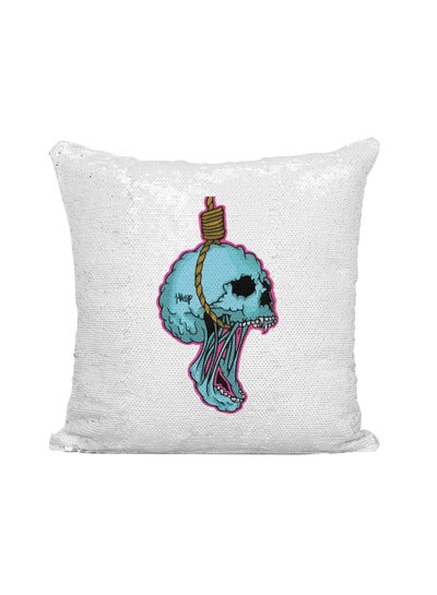 Buy Hanging Zombie Printed Sequined Throw Pillow Polyester Silver/White/Blue 16x16inch in UAE