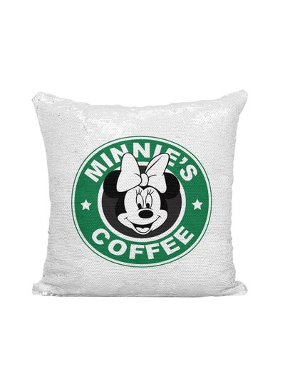 Buy Starbucks Minnie's Coffee Printed Sequined Throw Pillow Silver/White/Green 16x16inch in UAE