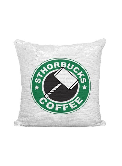 اشتري Starbucks Sthorbucks Coffee Printed Sequined Throw Pillow فضي / أبيض/أخضر 16x16 بوصة في الامارات