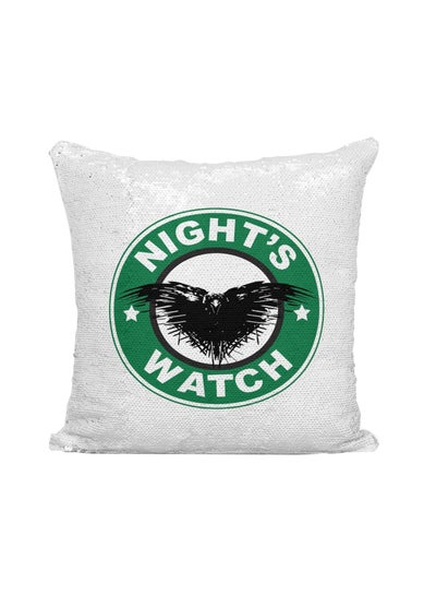 Buy Starbucks Game of thrones Night's Watch Printed Sequined Throw Pillow Silver/White/Green 16x16inch in UAE