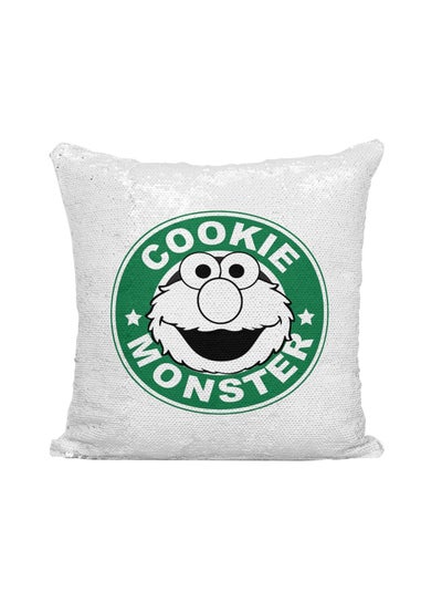 اشتري Starbucks Cookie Monster Printed Sequined Throw Pillow بوليستر فضي / أبيض/أخضر 16x16 بوصة في الامارات