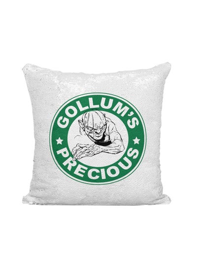 Buy Starbucks Lord Of The Rings Gollum Precious Printed Sequined Throw Pillow Silver/White/Green 16x16inch in UAE