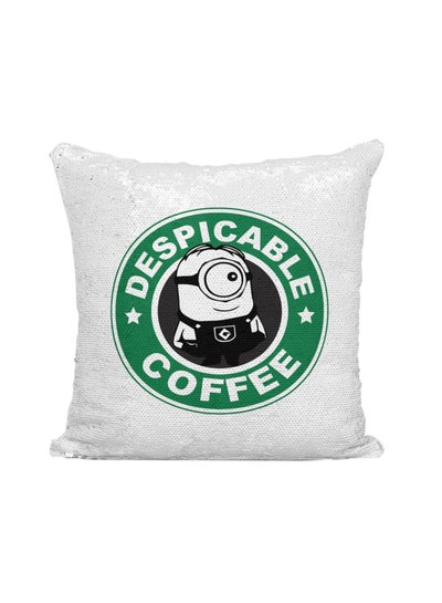 اشتري Starbucks Minion Despicable Coffee Printed Sequined Throw Pillow فضي / أبيض/أخضر 16x16 بوصة في الامارات