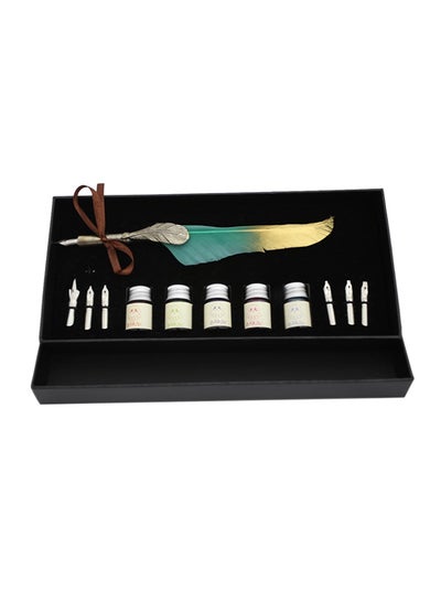 Buy Feather Quill Pen Set Dip Pen with COLORED Ink and 6pcs Stainless Steel Nibs Calligraphy Pen in Gift box Multicolour in UAE